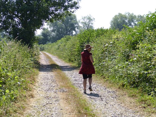 Lady walking down country lane